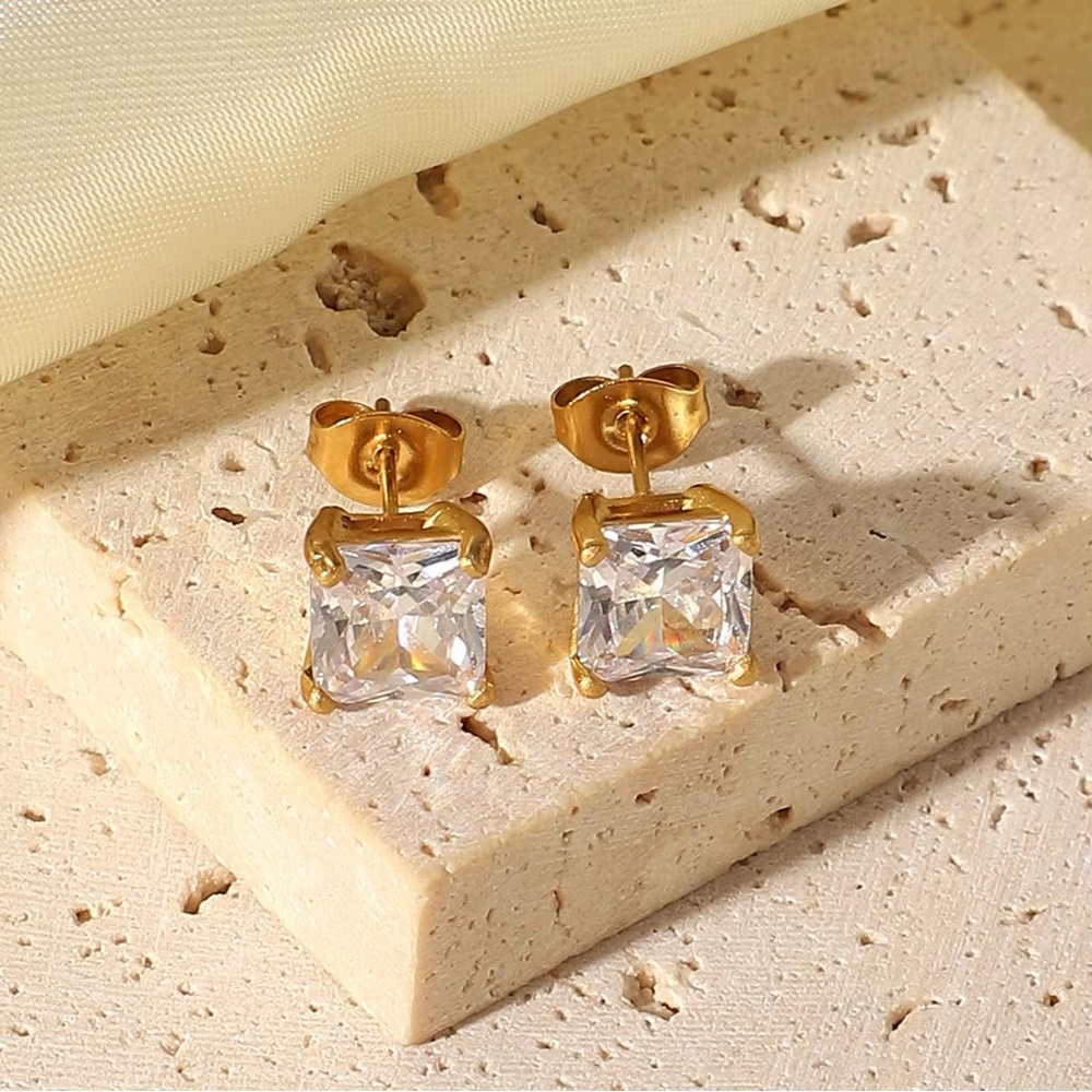 18K Gold Plated Cubic Zirconia Stud Earrings
